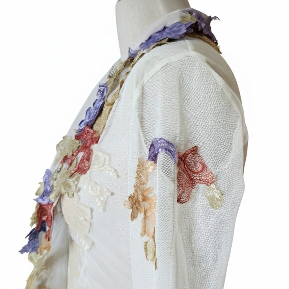 💥WOW! MANDALAY Fairy Sheer Appliqué Ruffled Collar Blouse Top Embellished Y2k - Picture 4 of 16